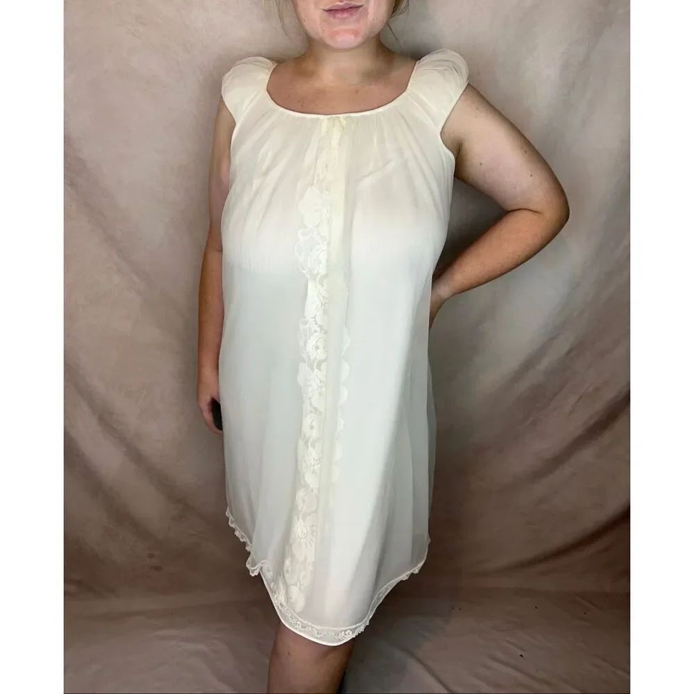 Vintage Plus Size Nylon Chiffon Nightgown 1960s Mod Lingerie